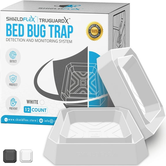 Bed Bug Trap — 12 Pack | TruGuard X Bed Bug Interceptors (White) | Eco Friendly Bed Bug Traps for Bed Legs | Insect Detector, Interceptor, and Monitor for Pest Control and Treatment