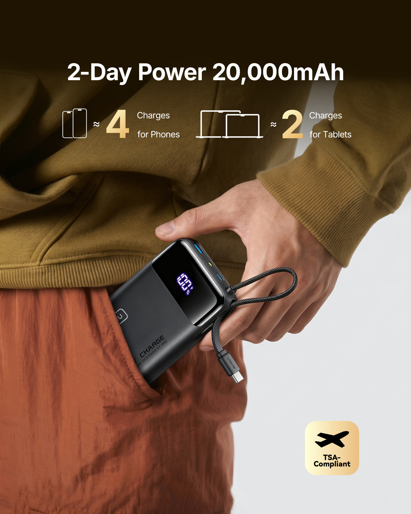 INIU 20000mAh Portable Power Bank, 45W Fast Charging, Black photo 7