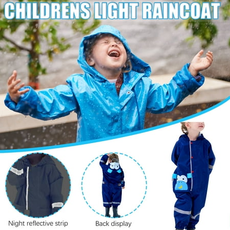 

Shldybc Kids Rain Suit Toddler Hooded Rainsuit Poncho Jacket Full Body One Piece Coveralls Reusable Raincoat for Girls and BoysSummer Savings Clearance