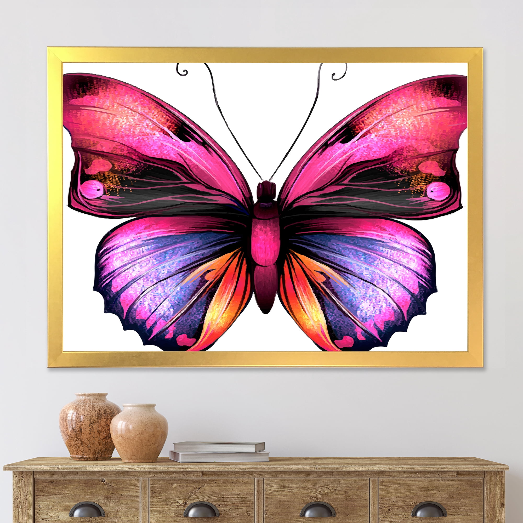 Designart 'Portrait Of Bright Pink Butterfly' Modern Framed Art Print