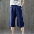 thumbnail image 4 of SBYOJLPB Womens Capris Womens Casual Elastic Waist Loose Cotton Linen Trouser Cropped Wide Leg Pants, 4 of 9