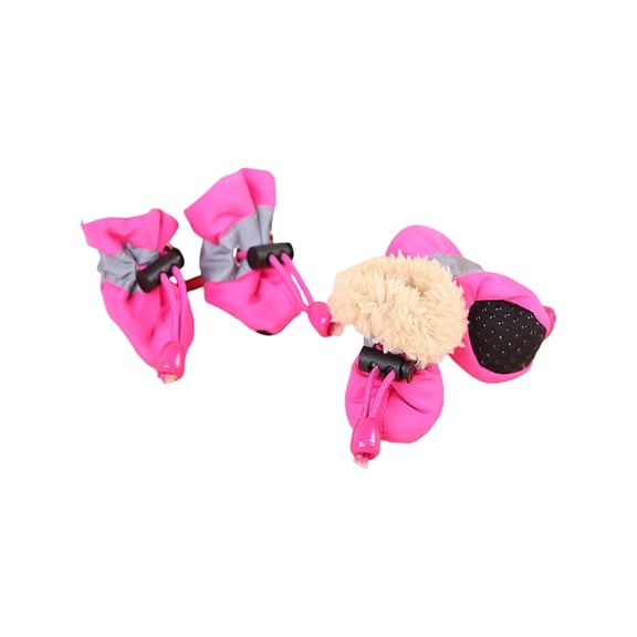 Dog Soft-Soled Shoes, Anti-Slip Dog Foot Covers, Fleece-Lined Pet Dog Shoes - Fuchsia, 4 Pieces - For Small Dogs, Indoor & Outdoor Use, Walking, Running, Protecting Paws