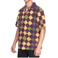 thumbnail image 2 of ALAZA Mardi Gras Checkered Men's Hawaiian Shirt Short Sleeve Casual Button Down Shirts M, 2 of 6