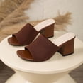 thumbnail image 5 of HomeDM Womens Chunky Block Heels Sandals Square Open Toe Casual Comfort Slip-On Slides Dress Shoes, Brown Size 6, 5 of 9