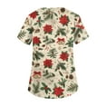thumbnail image 4 of Stichou Christmas Scrubs Tops Women with Pockets Gifts Graphic Nursing Working Uniform Short Sleeve Happy V Neck Comfy Stretchy Scrub Plus Size Beige XL, 4 of 5
