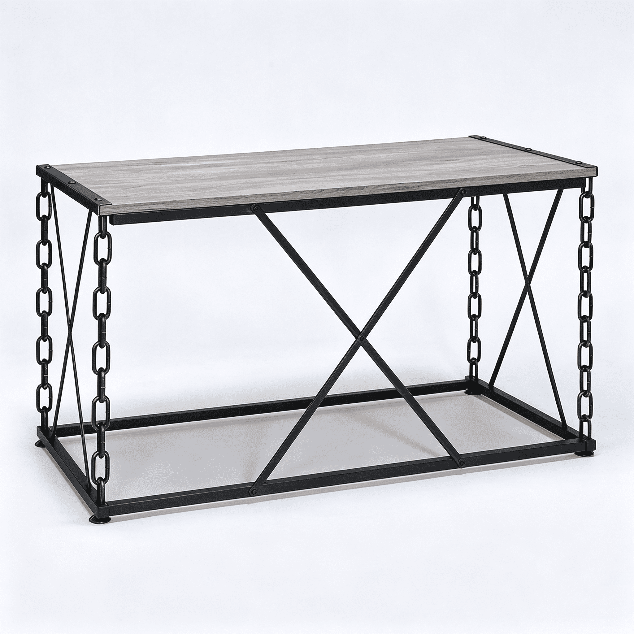 Astoutdoor Rustic Oak and Antique Black Rectangular Desk