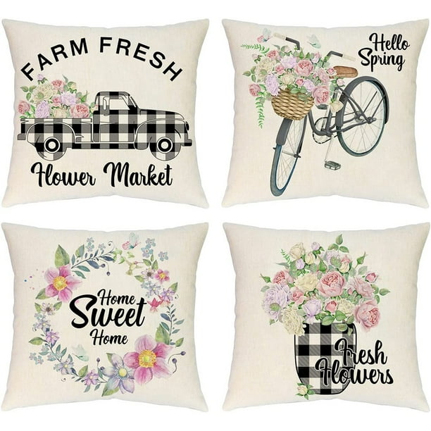Pillow Covers 18X18 Set of 4 Outdoor Farmhouse Throw Pillows
