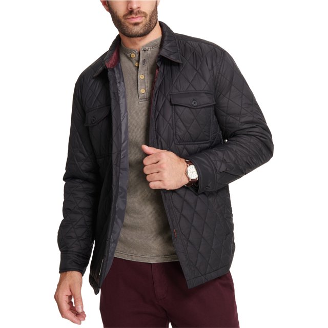 Chaqueta cortavientos acolchada resistente a la intemperie para hombre, negra, grande