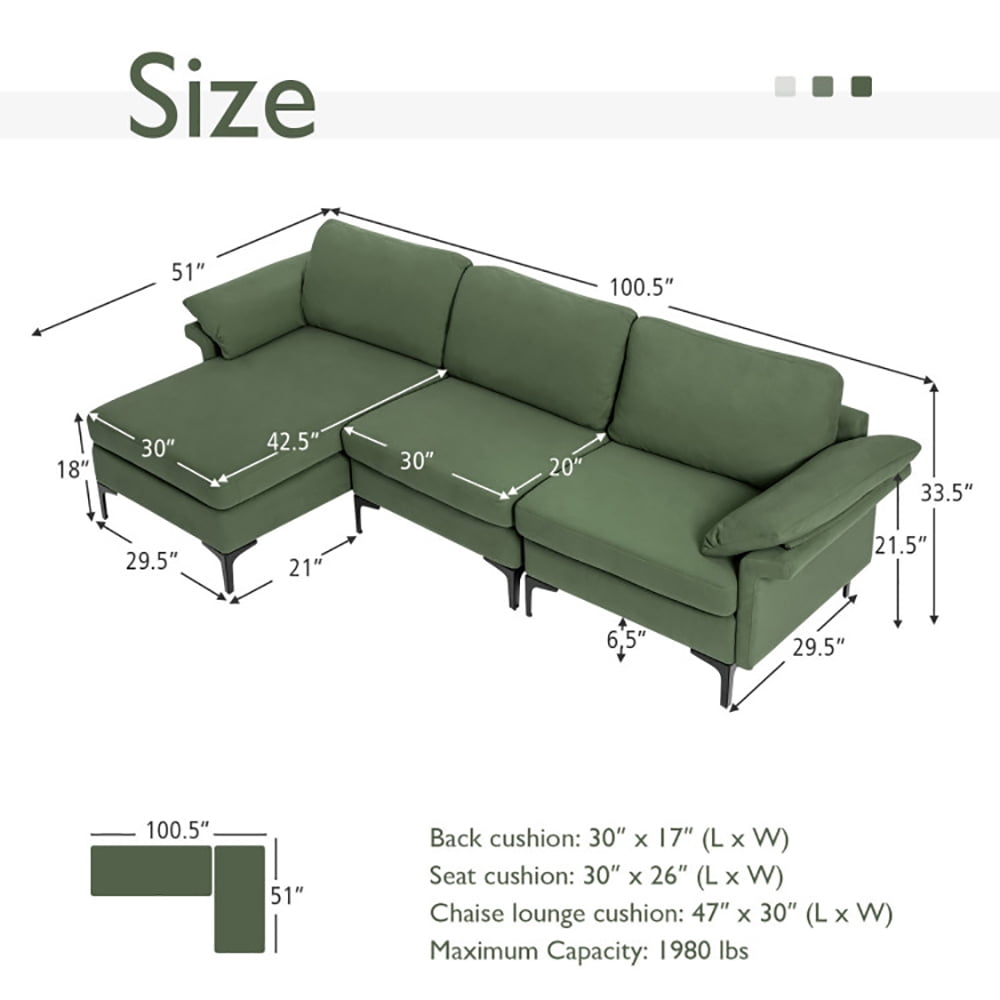 Finihen L-shaped Sectional Sofa Couch, Convertible Sectional Sofa, Extra Large Modular L-shaped Sectional Sofa with Reversible Chaise for 4-5 People, for Living Room, Army Green Finihen L-shaped Sectional Sofa Couch, Convertible Sectional Sofa, Extra Large Modular L-shaped Sectional Sofa with Reversible Chaise for 4-5 People, for Living Room, Army Green