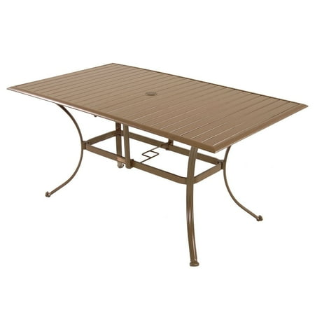 Aluminum Slat Table - Panama Jack Island Breeze Slatted Aluminum Dining Table with Umbrella Hole