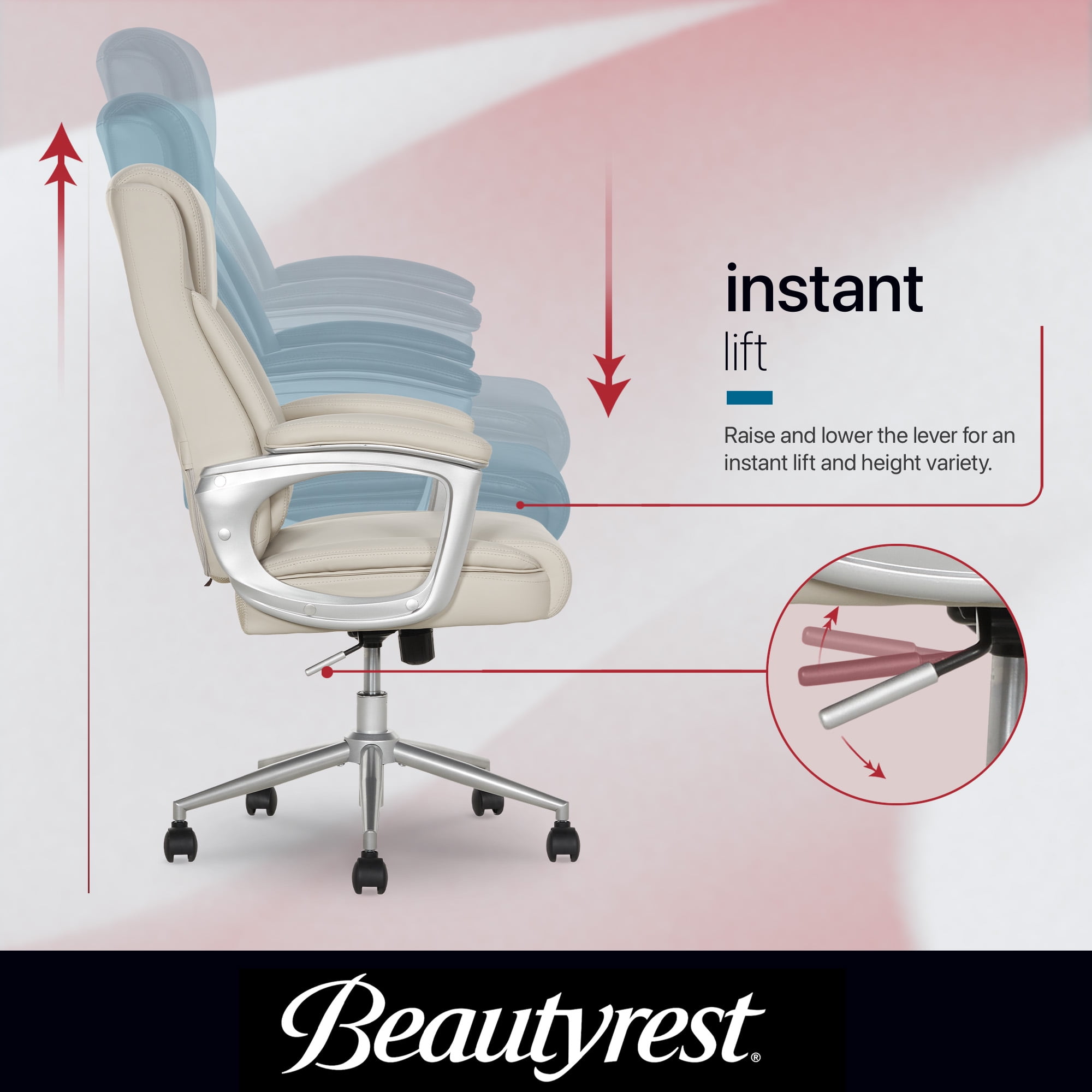 Beautyrest Beyla Ergonomic Manager Office Chair with Padded Armrest for Teens and Adults, Ivory