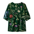 thumbnail image 4 of 3/4 Sleeve Tops for Women,floral Print Tshirts Round Neck Loose Fit 3/4 Sleeve Tops for Women Pleated Shirts Fall T Shirts Tunic Tops Graphic Fall Outfits for Women,Blackish Green,L, 4 of 5