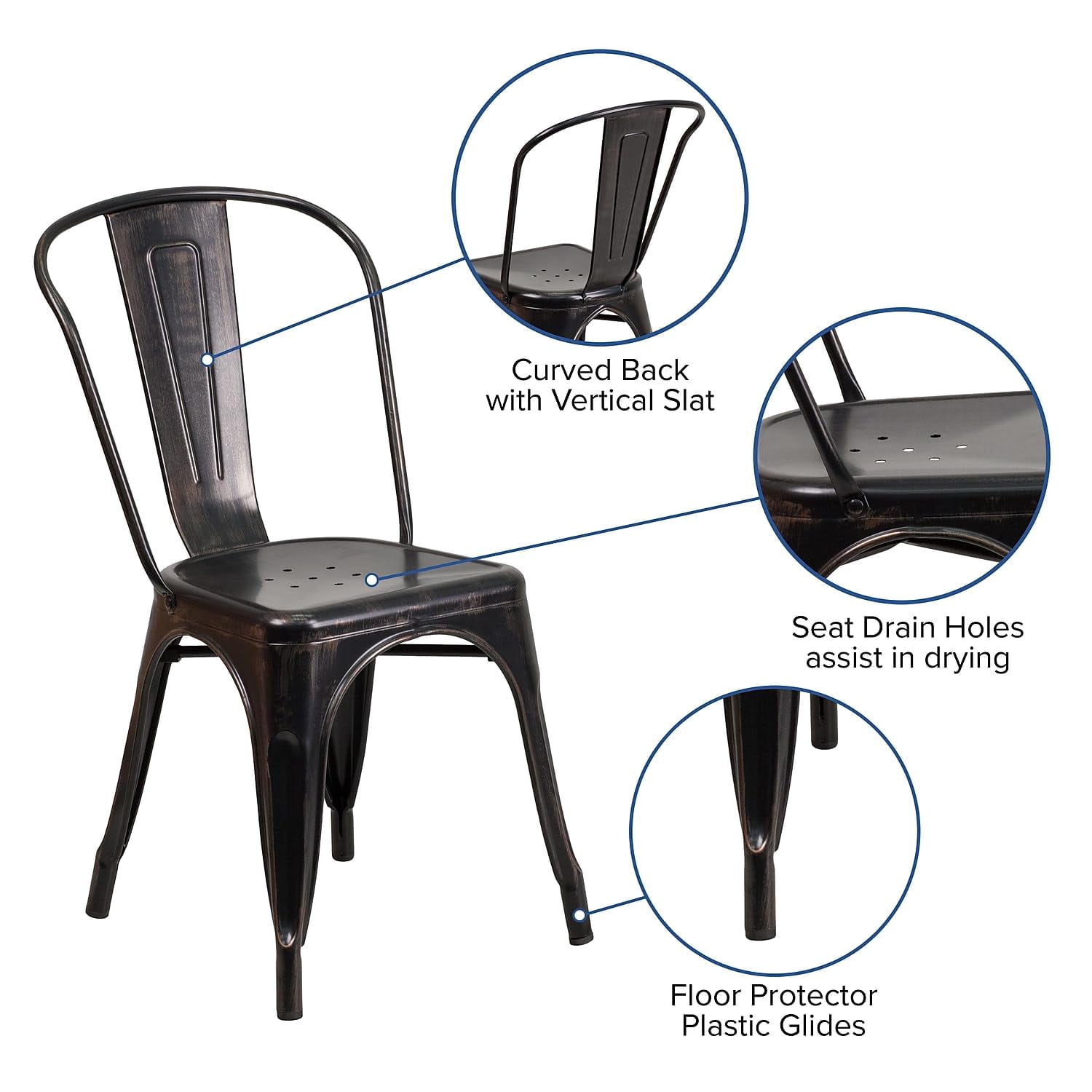 Bowery Hill 17.5" Industrial Metal Stackable Dining Chair in Black/Antique Gold