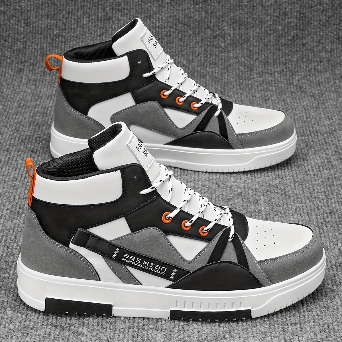 [sneakers] Men'S Letter-Patterned Color-Blocking Lace-Up Sports Comfortable Skate Shoes, Outdoor Non-Slip High-Top Athletic Hiking Shoes, Perfect for Everyday Casual Outdoor Activities