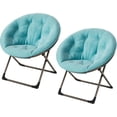 thumbnail image 3 of Comfy blue folding saucer reading lounge chair con soft thick padded seat y metal frame - moderno style para dormitorio y sala de estar, suitable para para niños y adults (x-grande con gold legs), 3 of 9