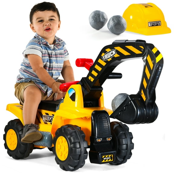 Toy Tractors For Kids Ride On Excavator - Music Sounds Digger Scooter Tractor Toys Bulldozer Includes Helmet With Rocks - Ride On Tractor Pretend Play - Toddler Tractor Construction Truck - Play22USA
