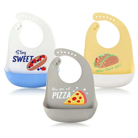 3Pcs Bibs Silicone Nursing Bibs for Babies & Toddlers, Adjustable Stain-Resistant Bibs with Food Catcher , 24x32cm