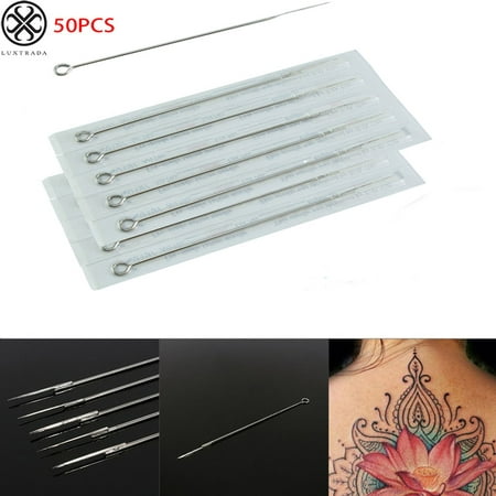 Luxtrada 50Pcs Disposable Professional Mixed Sterilized Stainless Steel Round Liner Tattoo Needles ,Stainless Steel Tattoo Needles,Tattoo Needles (Size,