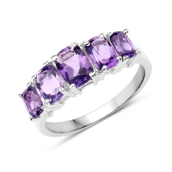 Mooneye Five Stone Cushion Shape Amethyst 925 Sterling Silver Eternity Women Wedding Ring