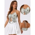 thumbnail image 2 of DARING DIVA Women's Metallic Halter Neck Clubwear Cami Top L Silver, 2 of 6