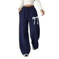 thumbnail image 4 of CPNG Girls Drawstring Straight Wide Leg Sweatpants Bow Print Sweat Pants Elastic High Waist Solid Color Baggy Joggers(Dark Blue,11-12 Years), 4 of 8