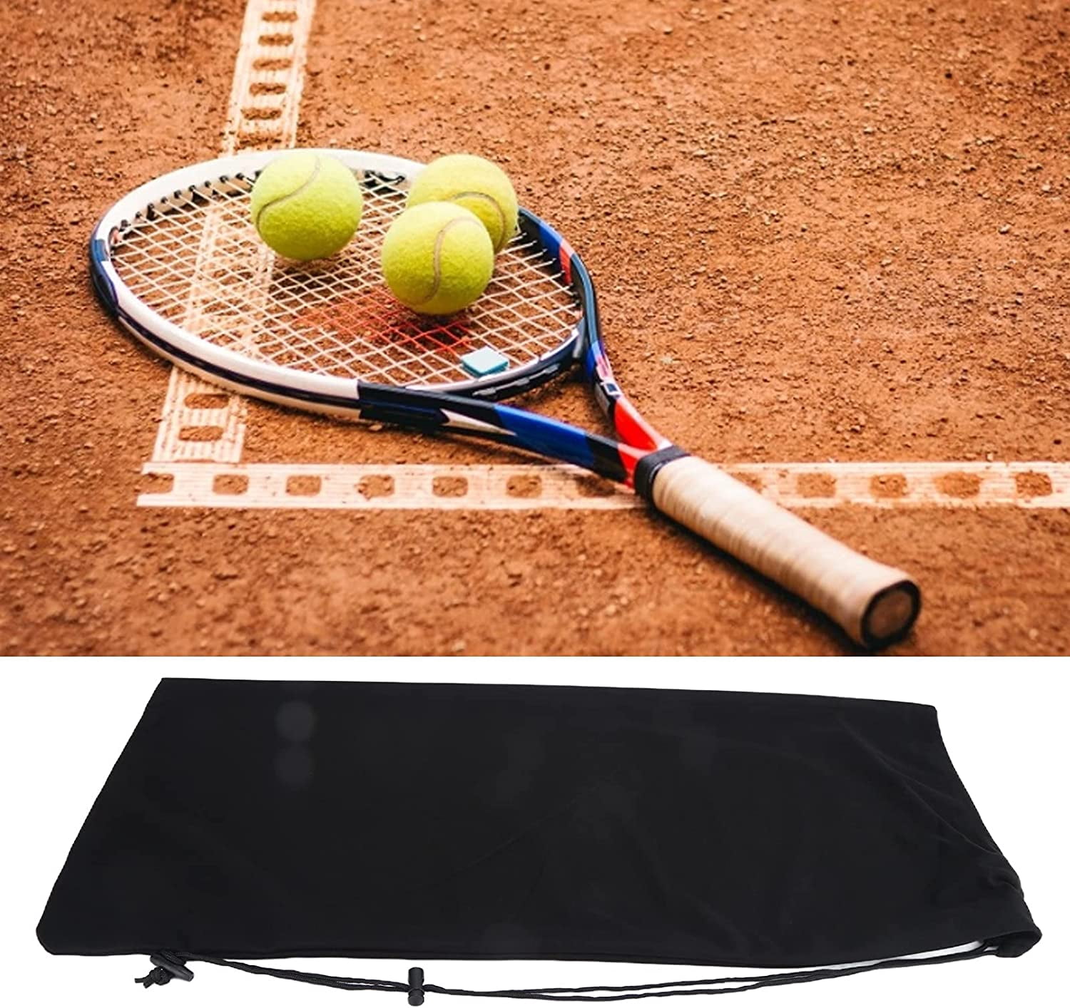 Tennis Racket Velvet Bag Drawstring Cover Thickened Shoulder Carry Case Holds 1 To 2 Racquets Black