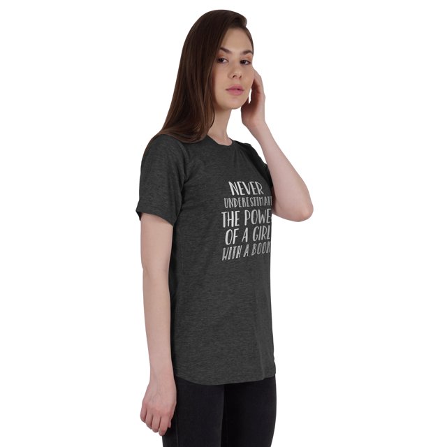 Inkmeso Womens Quote Top Never Underestimate The Power Of A Girl With A Book Graphic Print Tee T-Shirt