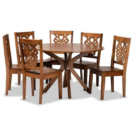 Bowery Hill Walnut Brown Finished Wood 7-Piece Dining Set