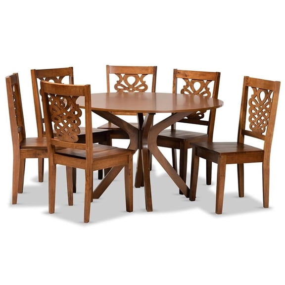 Bowery Hill Walnut Brown Finished Wood 7-Piece Dining Set