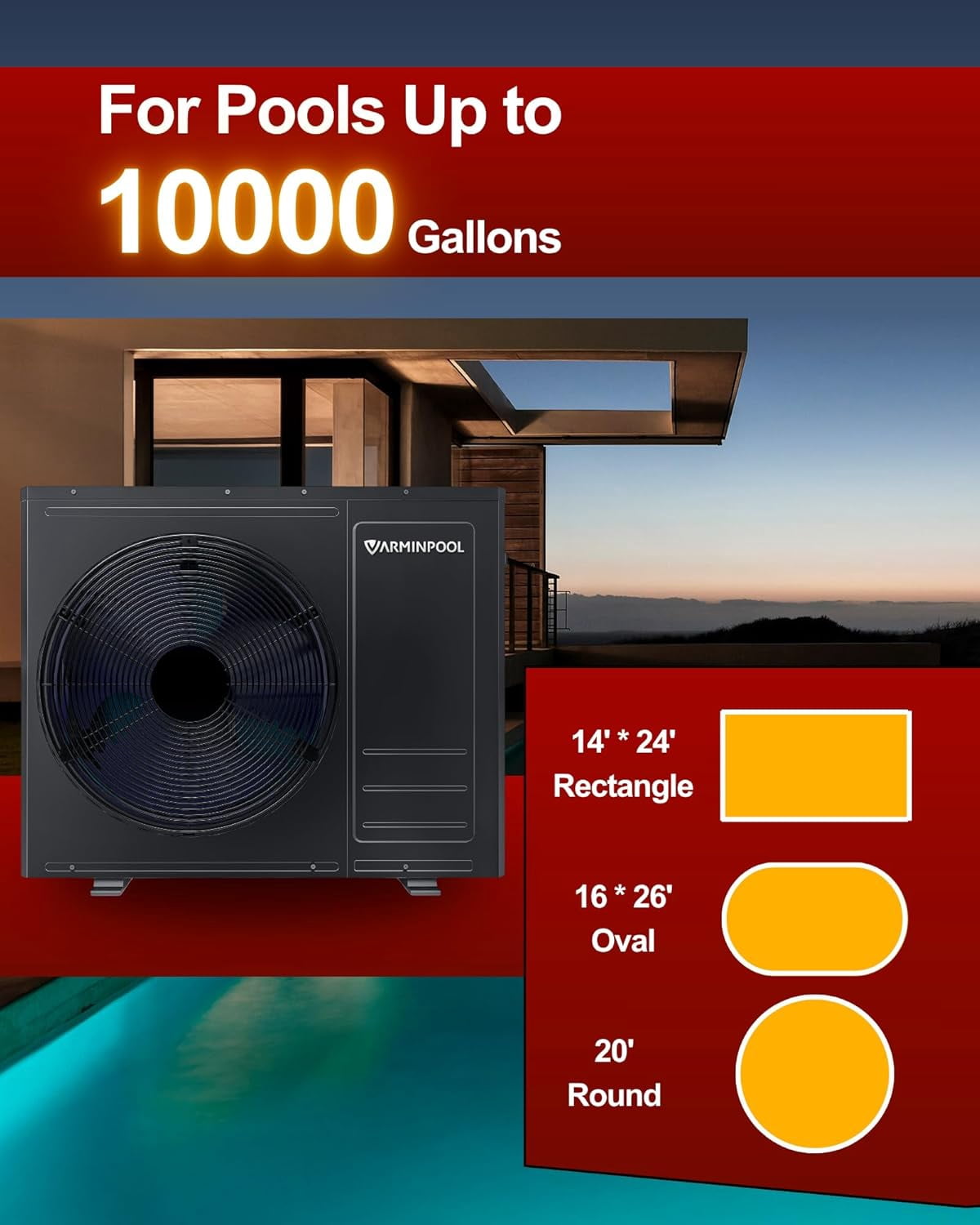VARMINPOOL Pool Water Heater Cooler for Above Ground Pool 35000BTU Swimming Pool Heat Pump for Inground Pools WiFi Control Timer 240V 60HZ