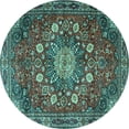 thumbnail image 1 of Ahgly Company Indoor Round Medallion Turquoise Blue Traditional Area Rugs, 3' Round, 1 of 4