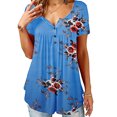 thumbnail image 1 of Blouses d'Été Florales Col en V Amples Tunique T-Shirts, 1 of 2