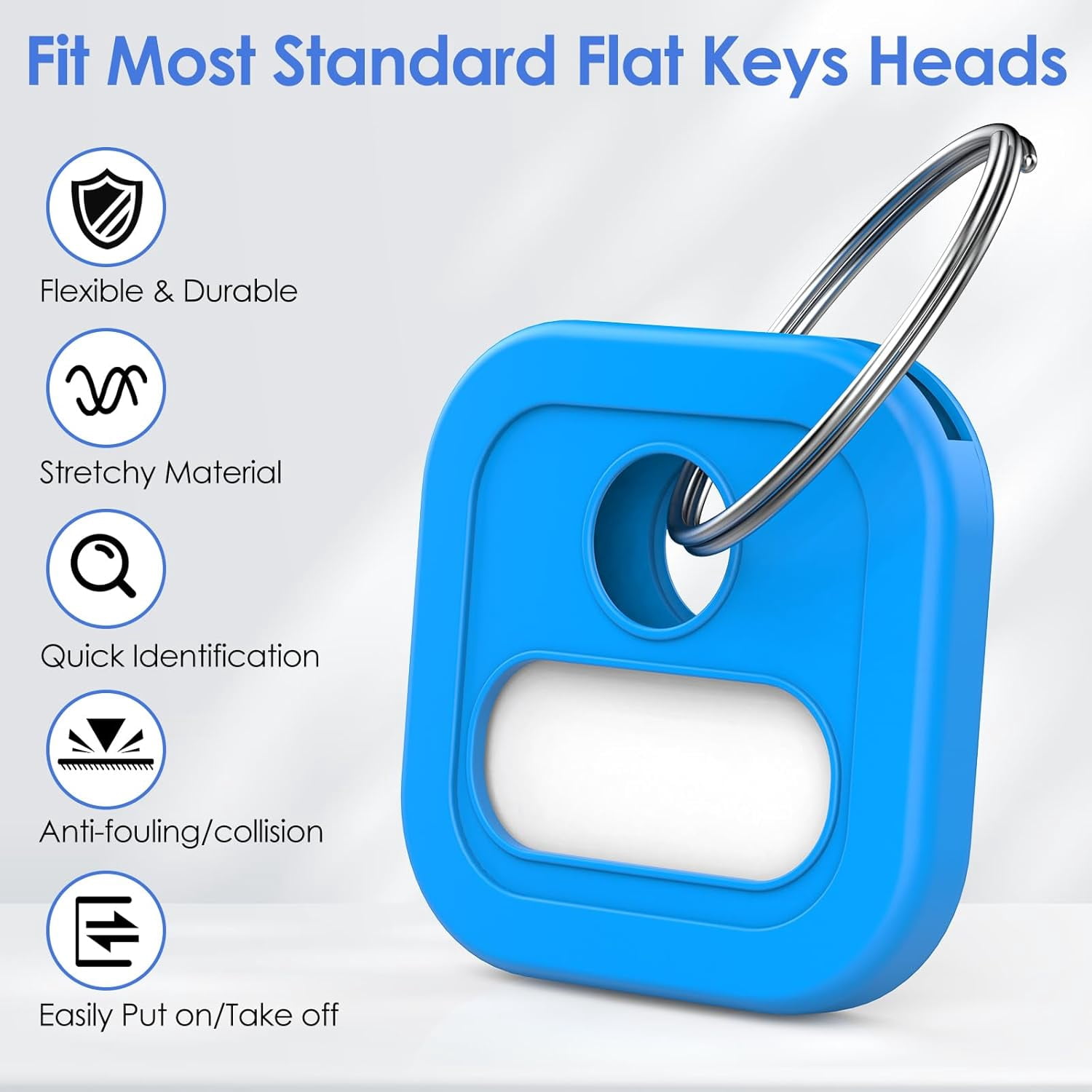 40 Pack Silicone Key Covers Caps Tags - 1 Inch Square Key Identifiers Covers for 0.9-1.05 Inch Standard Keys, Durable Key Labels，Colorful Key Markers with Blank Paper Labels, 10 Colors