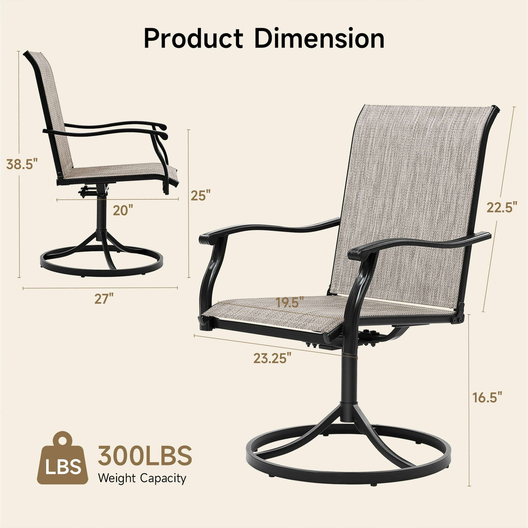 Dovov Patio Swivel Chairs Set of 2, Outdoor Dining Chairs High Back All Weather Textilene Swivel Patio Chairs with Metal Rocking Frame for Lawn Garden Backyard Deck Porch, Brown