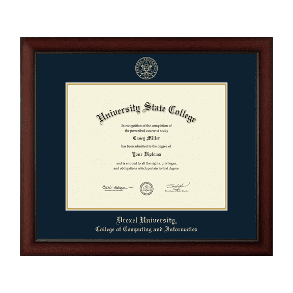 Framerly - Drexel Computing Diploma Frame with Navy and Gold Mat