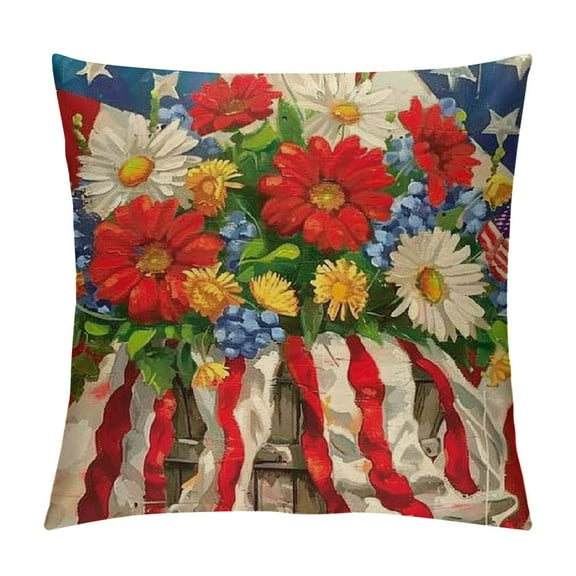 PHYHOO Red White Wreath Windmill Stripes Throw Pillow Covers, Patriotic Cushion Case for Sofa Couch