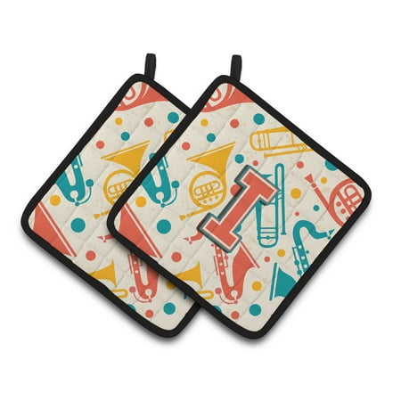 

Letter I Retro Teal Orange Musical Instruments Initial Pair of Pot Holders