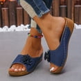 thumbnail image 6 of Slippers for Women,Stylish Opentoe Wedges With Leather Top And Flower Slippers Are Comfortable Shoes With Temperament,Womens Slippers,Navy,6, 6 of 8