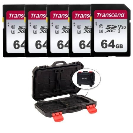 Image of Transcend TS64GSDC300S 64GB UHS-I U3 SD Memory Cards X5 + Memory Card Hardcase