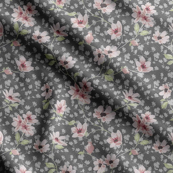 Soimoi Floral Vintage Print Silk Fabric Decor Sewing Fabric By The Yard 42 Inch WideDecorative Fabric For Shirts Suits Ties Gray