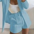 thumbnail image 2 of Ersazi Women's Solid Suit Pant With Pockets Waisted Shorts With Belt Linen Shorts Light Blue M, 2 of 6
