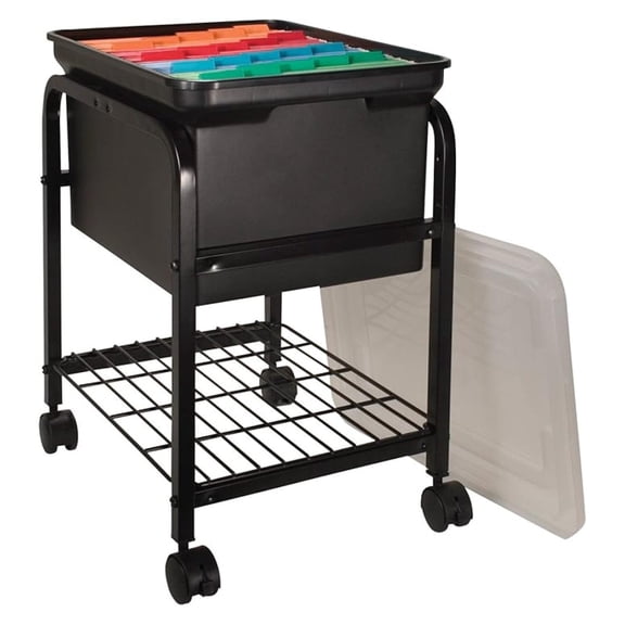 Advantus Hanging Rolling File Cart with Clear Lid, 15-5/8 in. x 18 in. x 25-5/8 in., Black, 1 Count