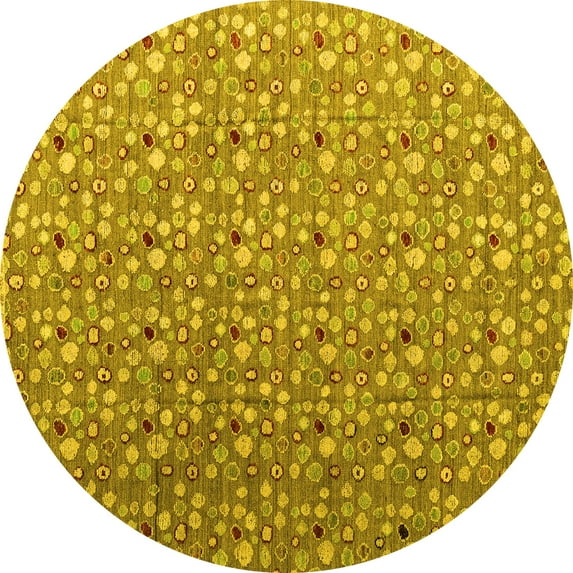 Ahgly Company Machine Washable Indoor Round Abstract Yellow Modern Area Rugs, 8' Round