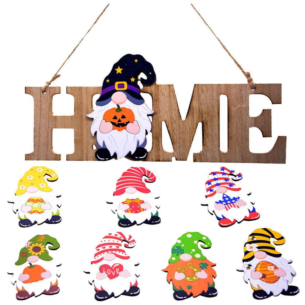 TureClos Gnome Door Hanger DIY Replaceable Faceless Doll Wooden