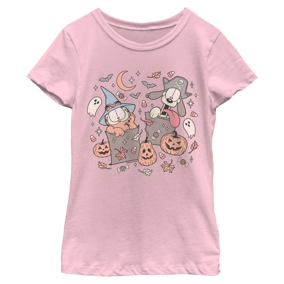 Girls Garfield Orange Cat and Odie Trick Or Treat T Shirt
