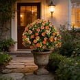 thumbnail image 5 of 24" Artificial Boxwood Topiary Ball Trees With Ground Spike, Greenery Shrubs Mums Plants, Evergreen For Garden, Patio, Porch, Yard (Orange), 5 of 7