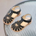 thumbnail image 2 of KPOPLK Girls Leather Soft Open Toe Princess Flat Shoes Summer Sandals(Toddler/Little Kid) Size 6.5,Black, 2 of 6