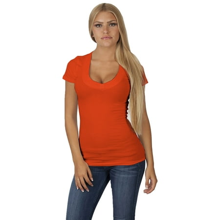 Beige Heather - Emmalise Women's Deep V-Neck Short Sleeve T Shirts - Small to 3XL