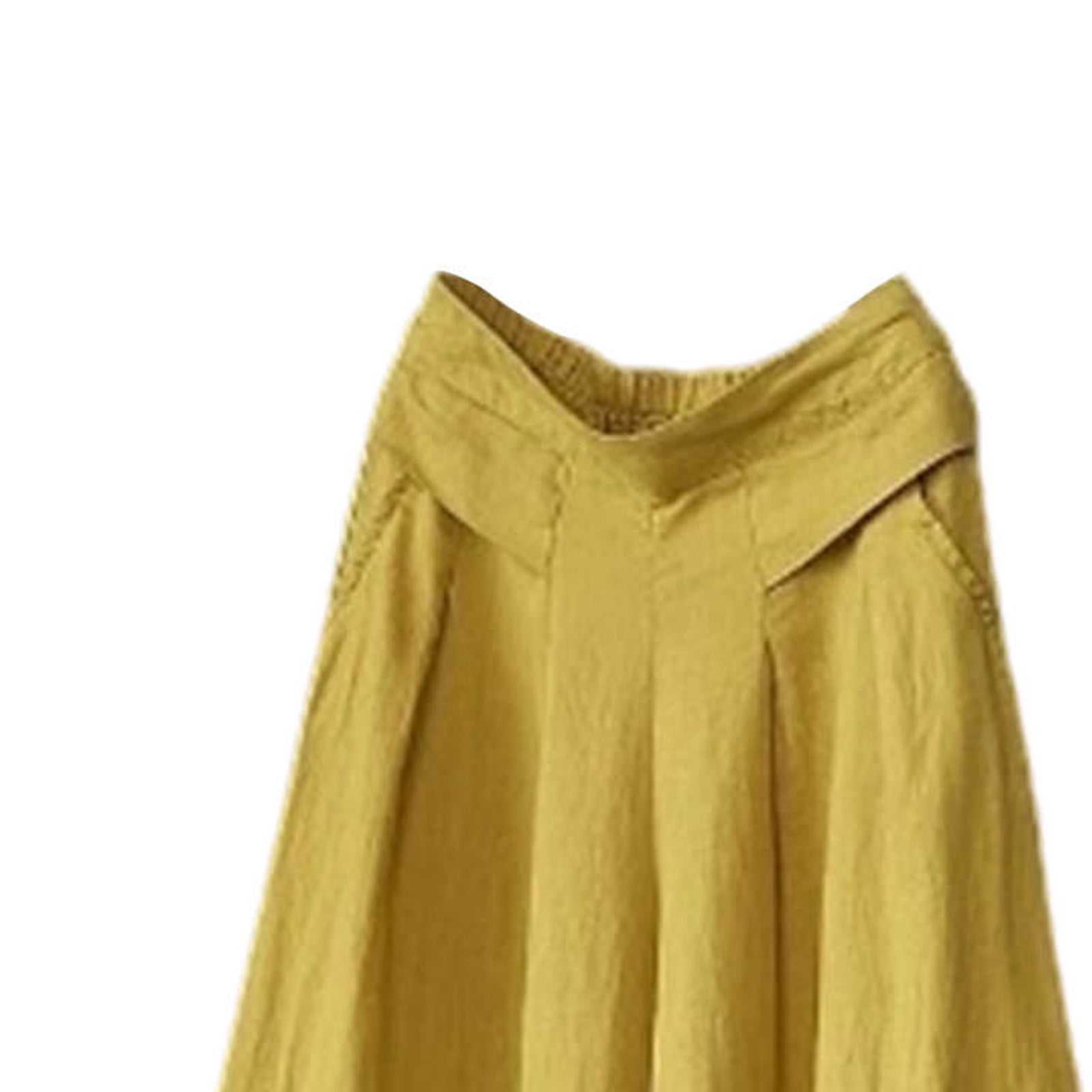 Women's Wide Leg Flowy Linen Pants, Dressy Casual High Waisted Summer Loose Lounge Beach Trousers