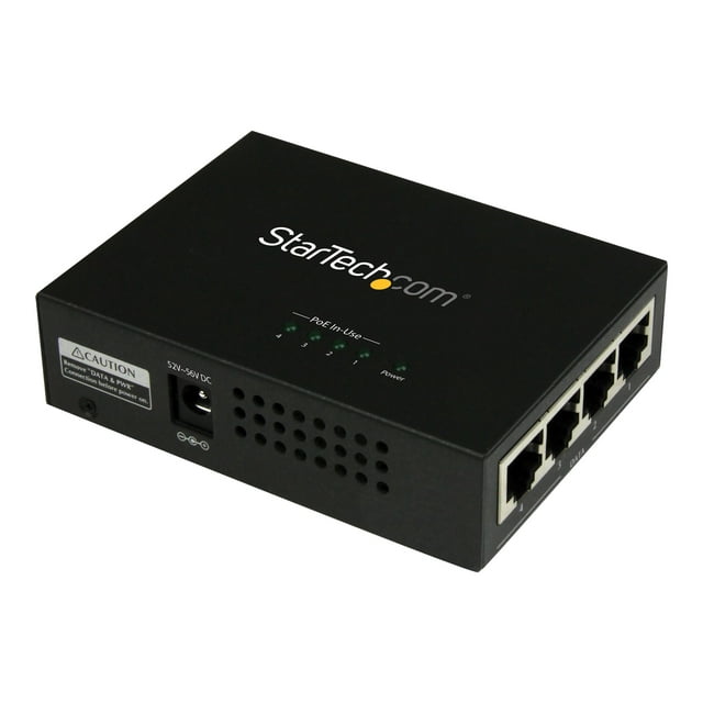 StarTech.com 4 Port Gigabit Midspan PoE+ Injector Wall-Mountable Power Over Ethernet (POEINJ4G)